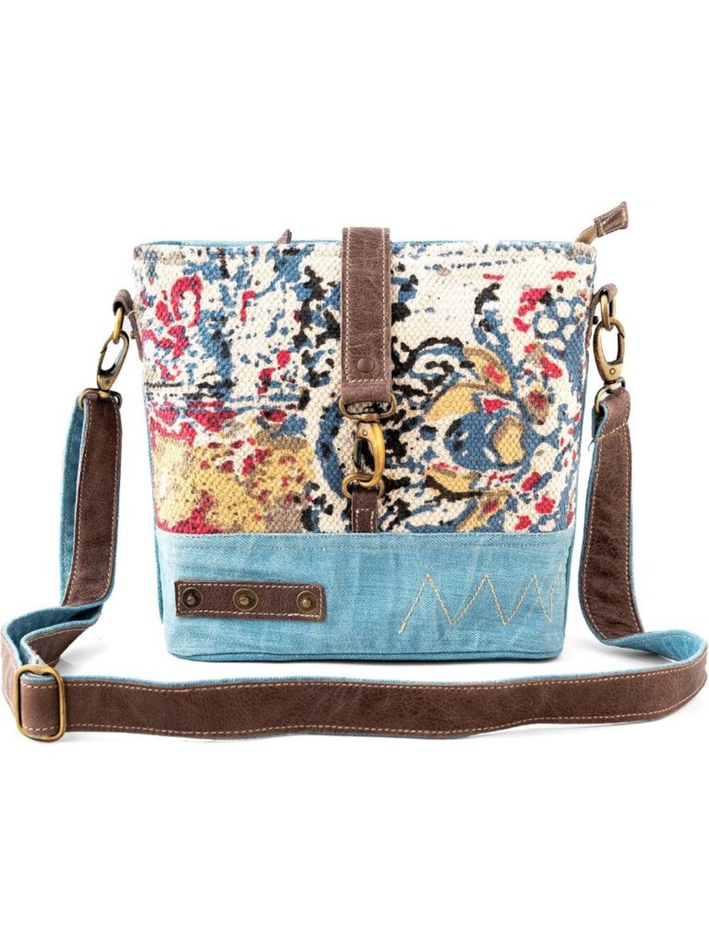 Upcycled Vintage Blue Denim Messenger Bag | Stylish Canvas & Leather Sling Purse